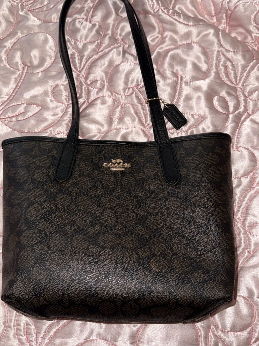 Coach Brown/Black Signature Tote with Gold Hardware